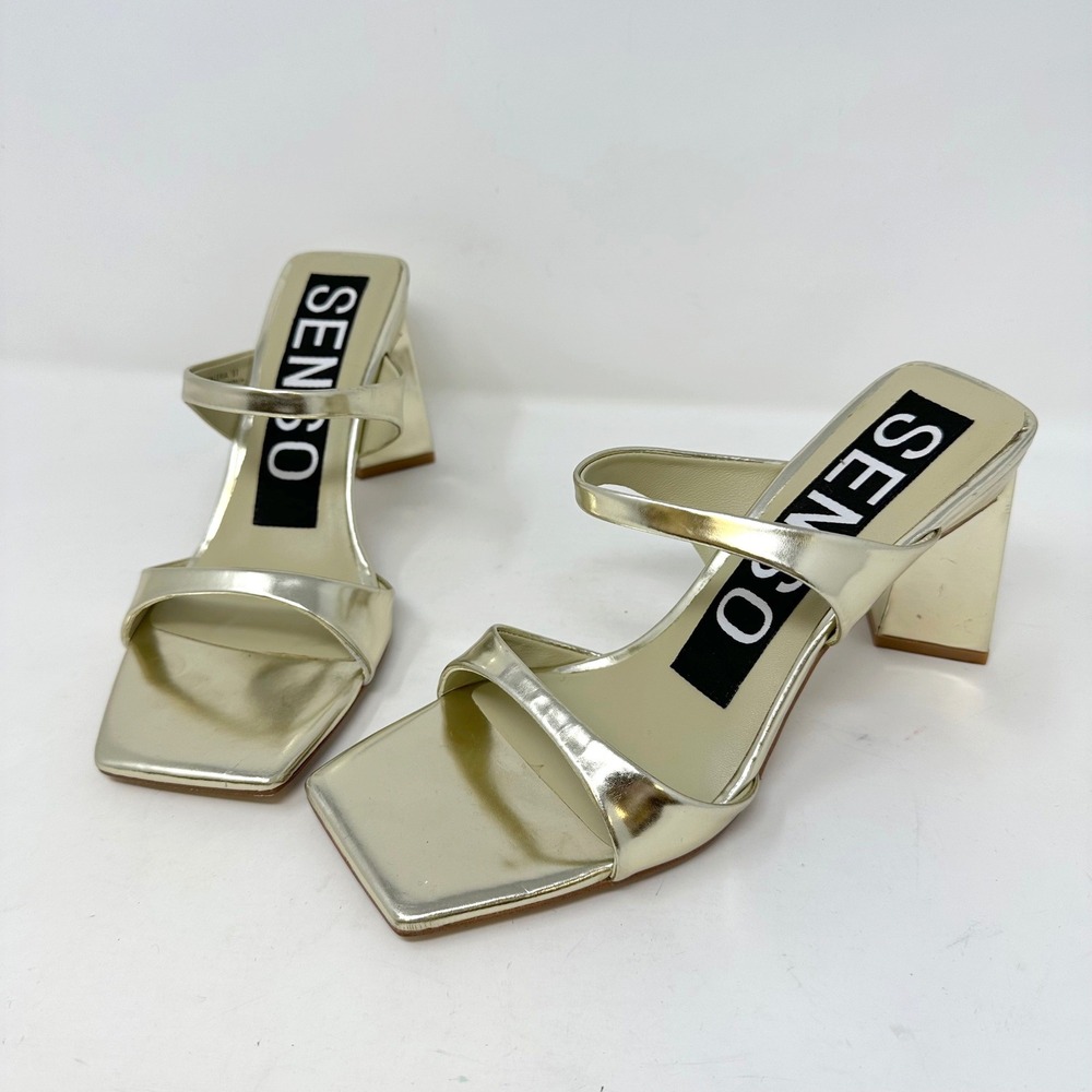 Senso Valeria Double Strap Midas Gold Mule Heels 37